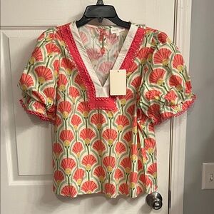 Entro Pink and Green Floral Blouse
